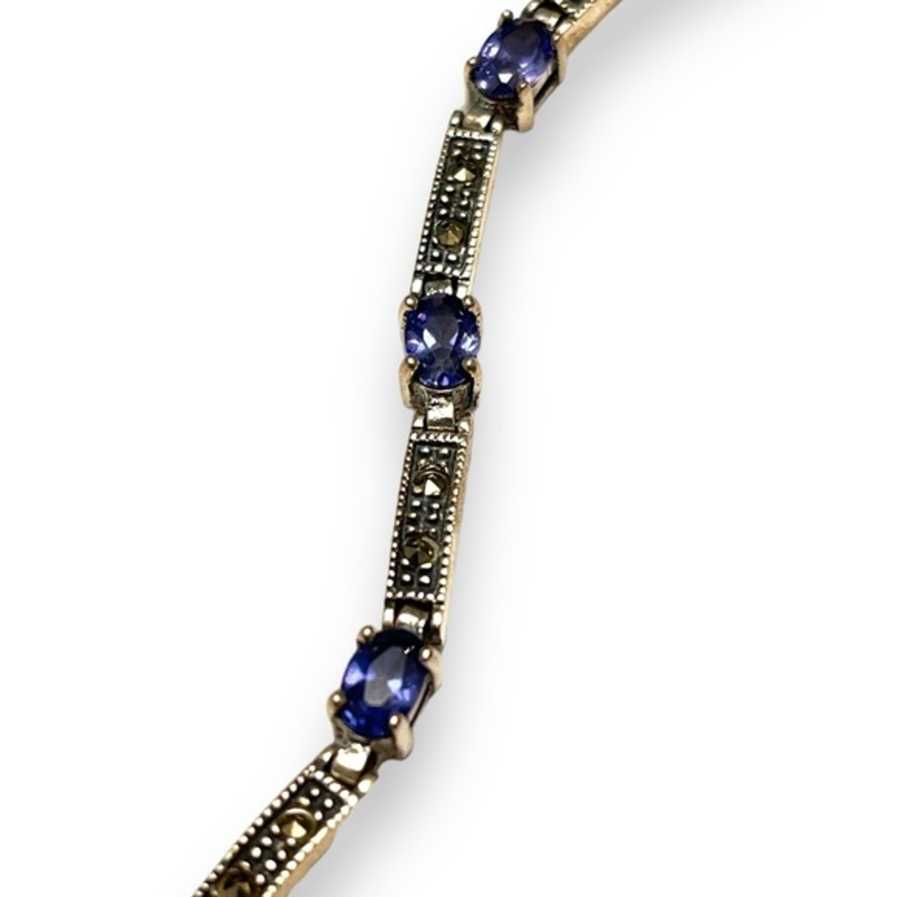 Vintage Sterling 925 CW Charles Winston Amethyst & Marcasite Panel Link Bracelet